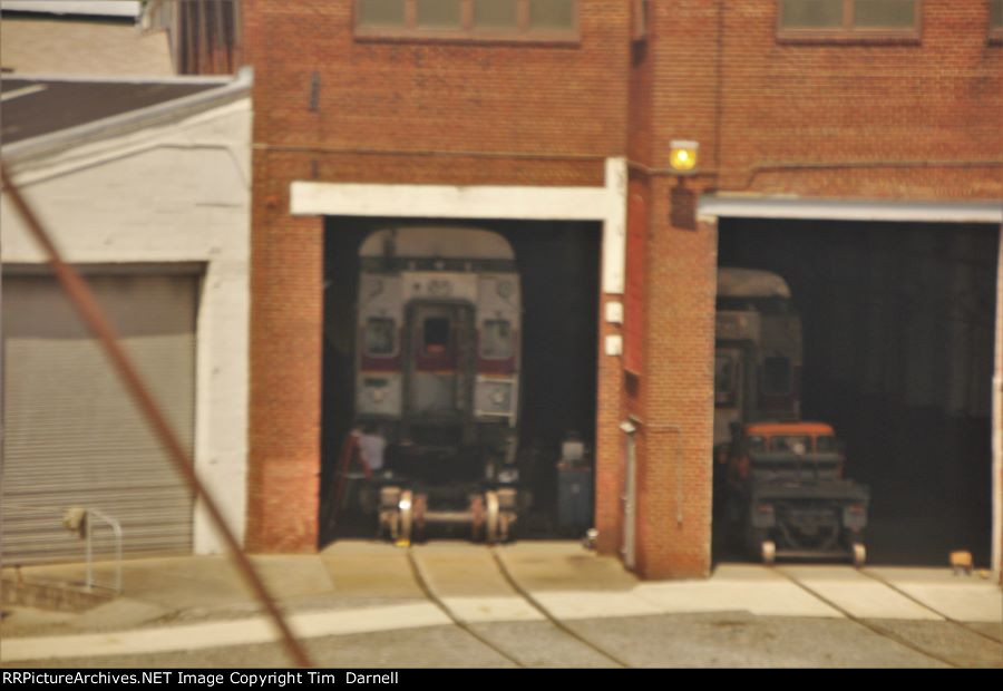 MBTA cab cars in for work.